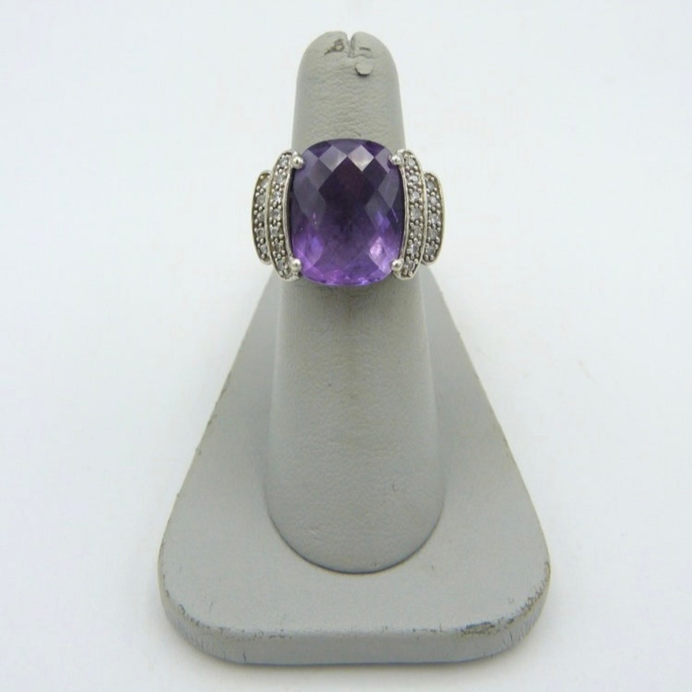 925 sterling silver, 9.32ct. Lavender amethyst statement ring CZ accents.